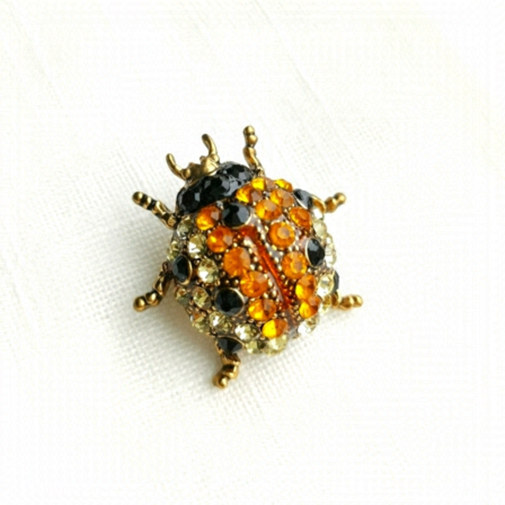 New Ladybug yellow crystal brooch pin